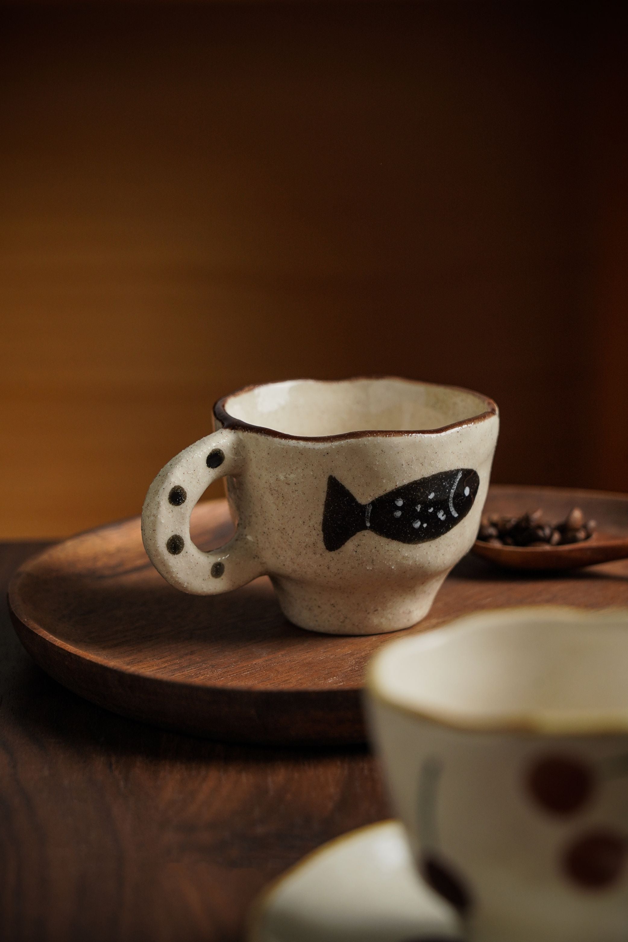 Fish Motif Stoneware Cup