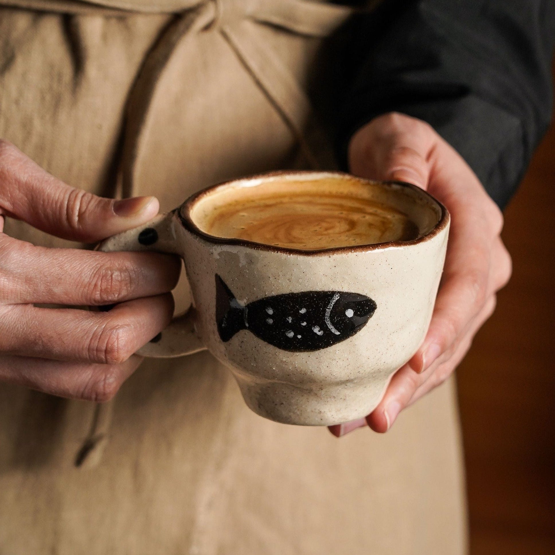 Fish Motif Stoneware Cup