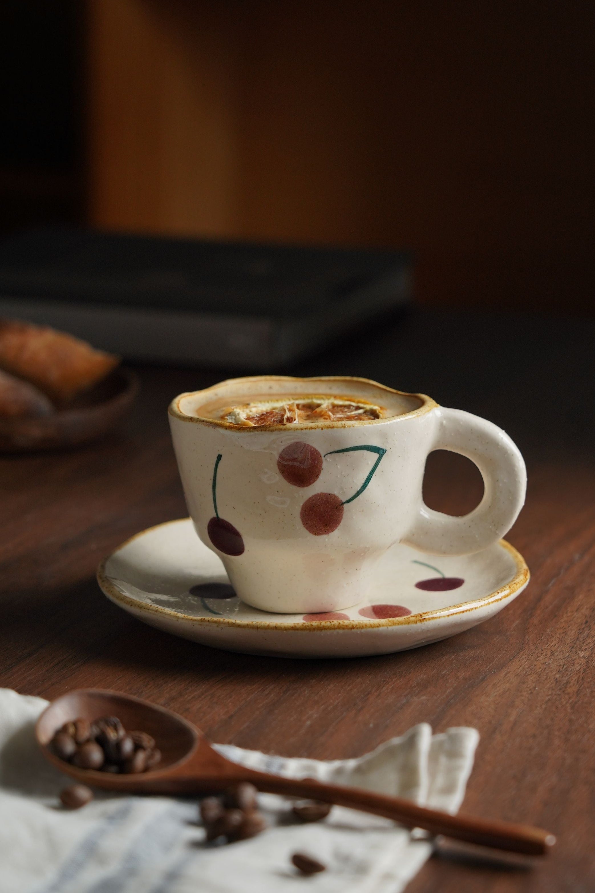 Cherry Footed Cup & Saucer Set