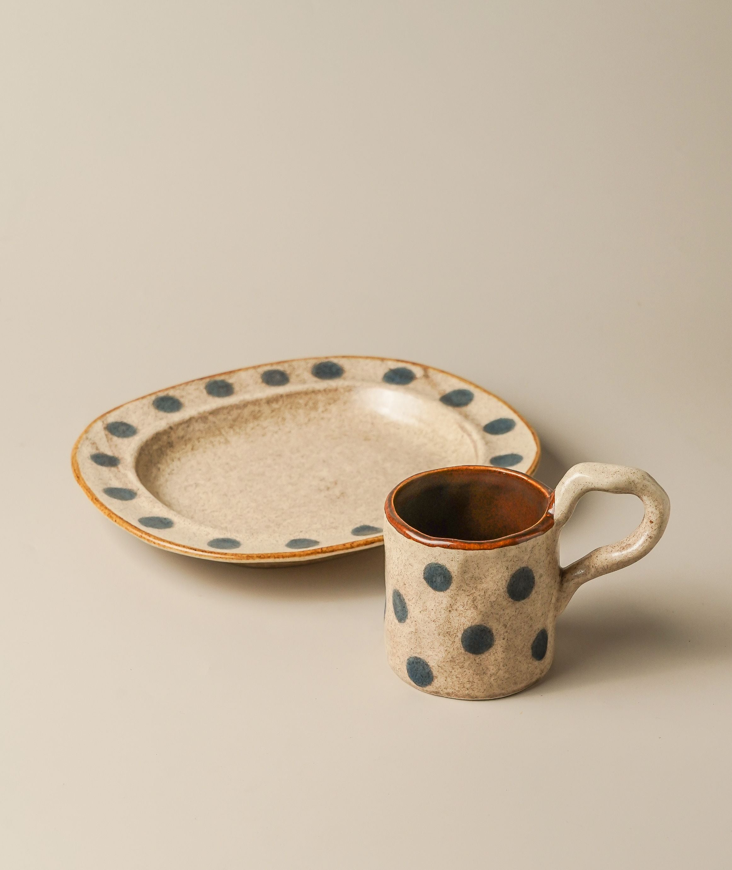 Polka Dot Stoneware Mug & Plate Set