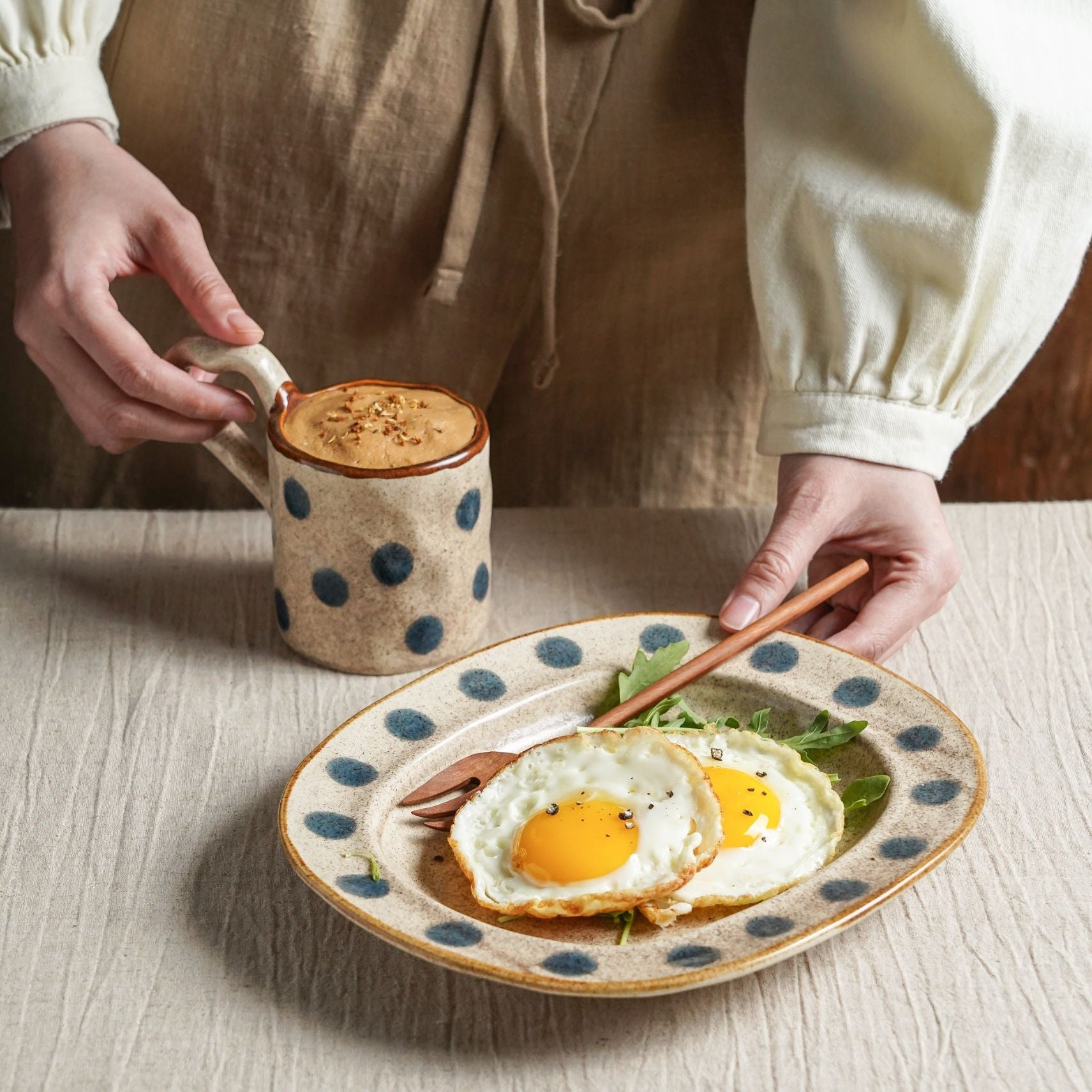 Polka Dot Stoneware Mug & Plate Set