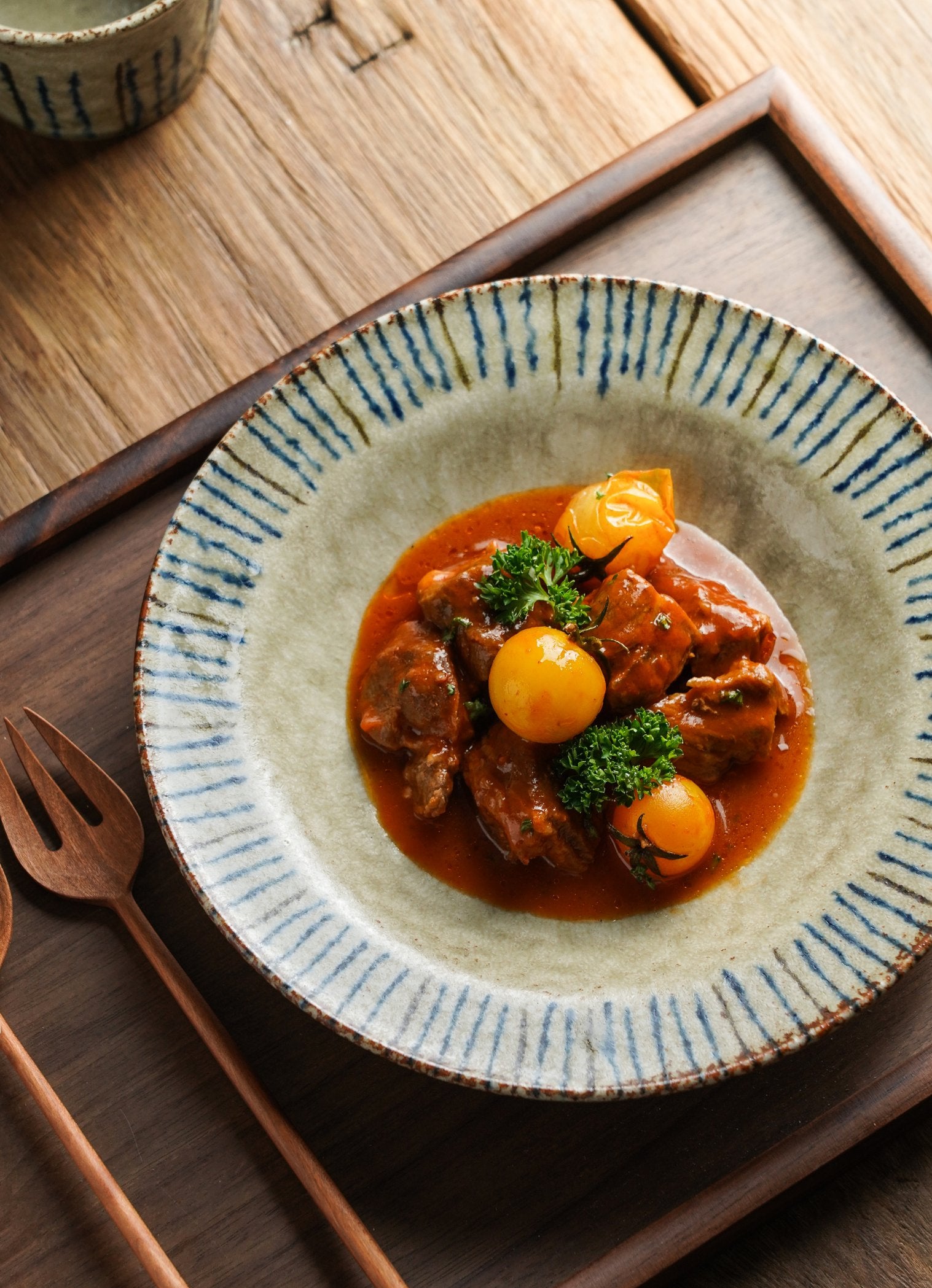 Hand-Glazed Pine Needle Deep Plate