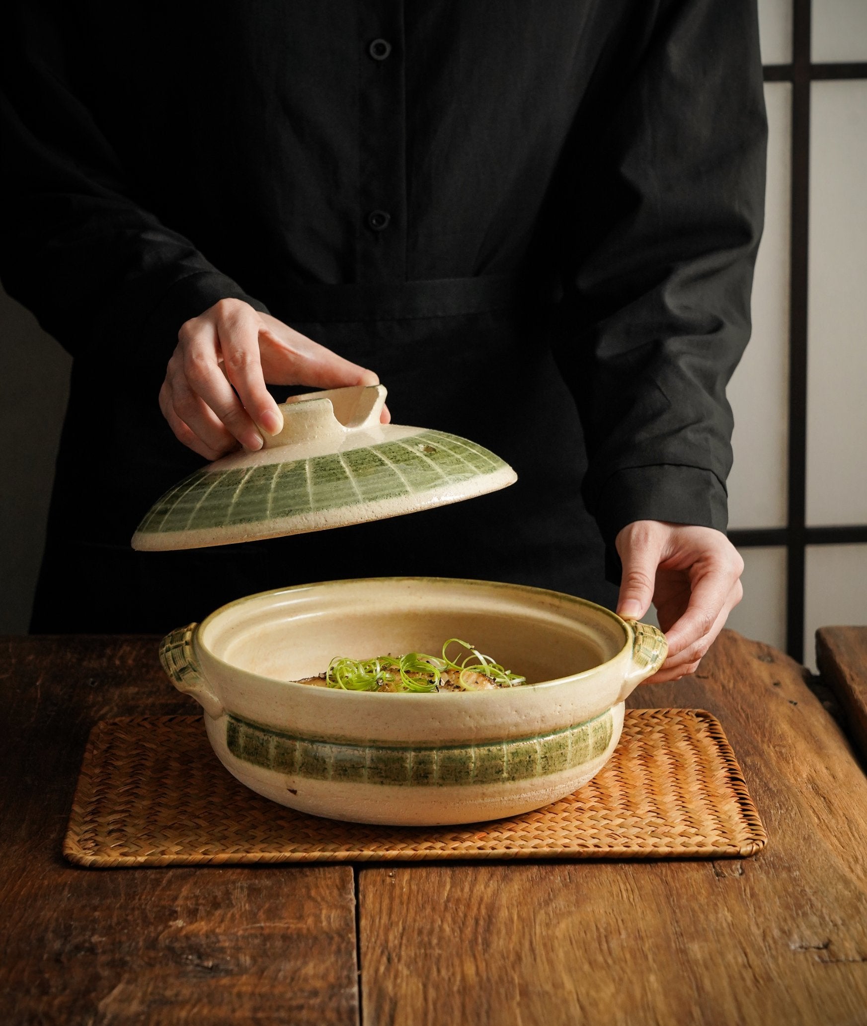 Green Grid Covered Pot