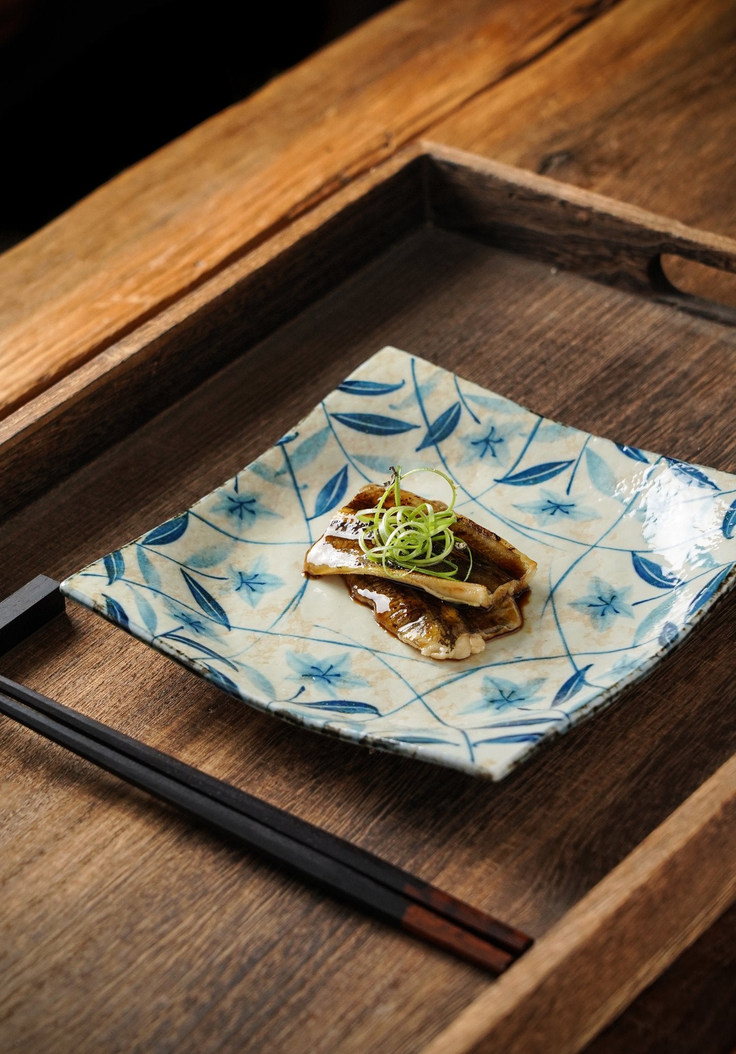 Blue Leaf Floral Square Plate