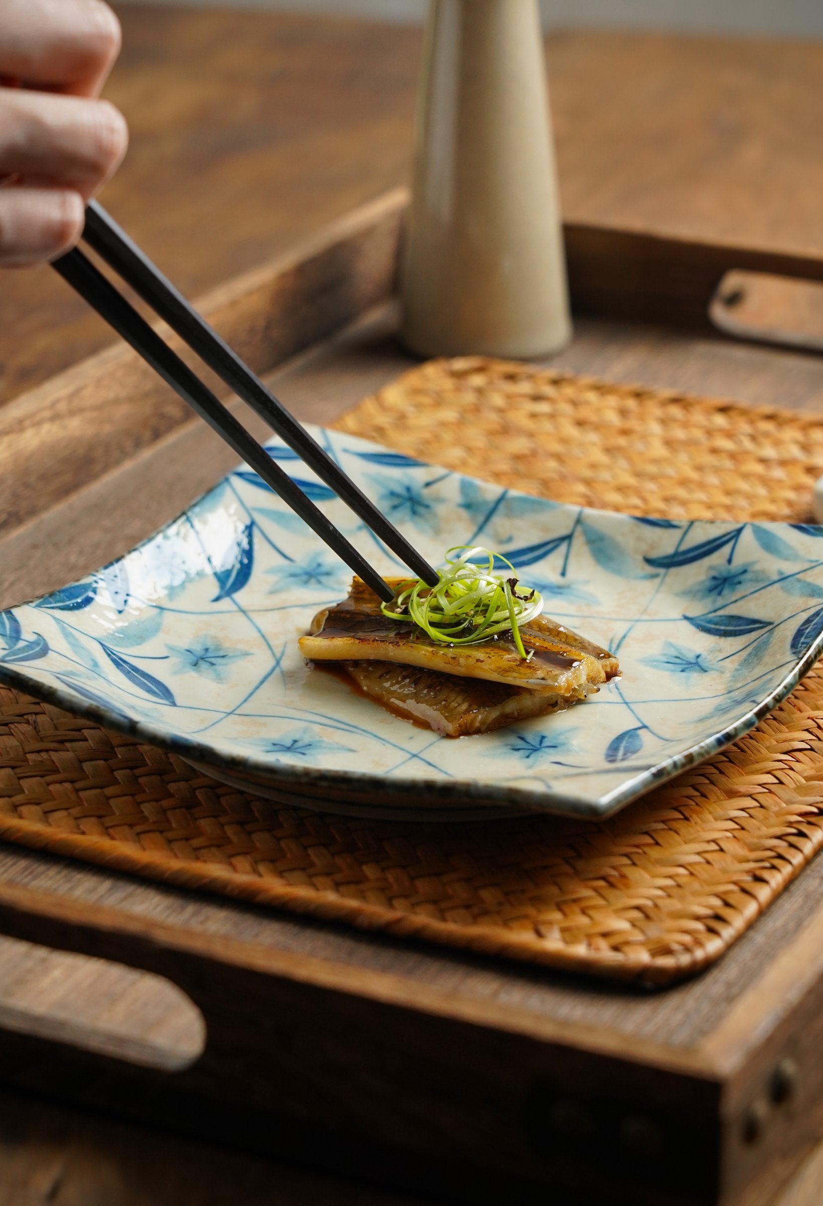 Blue Leaf Floral Square Plate