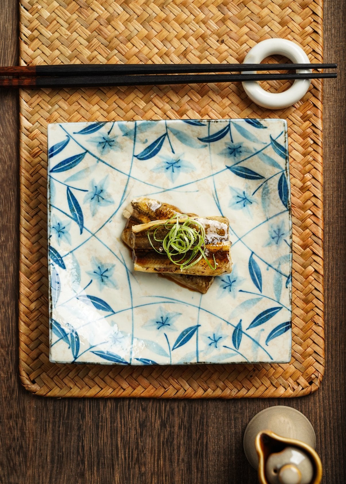Blue Leaf Floral Square Plate
