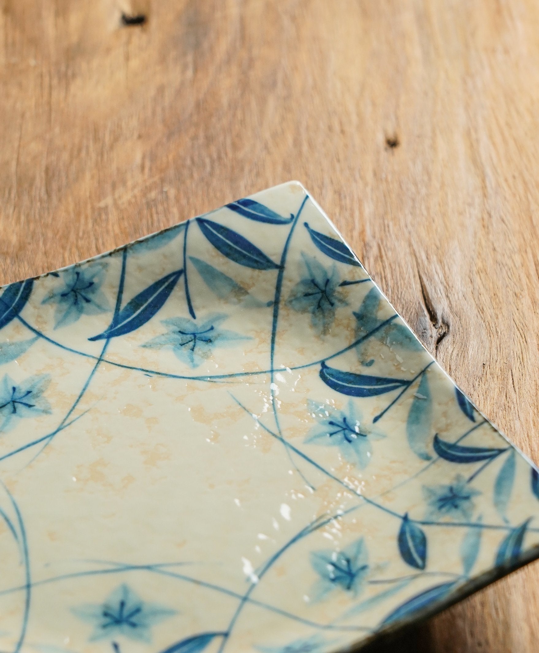 Blue Leaf Floral Square Plate