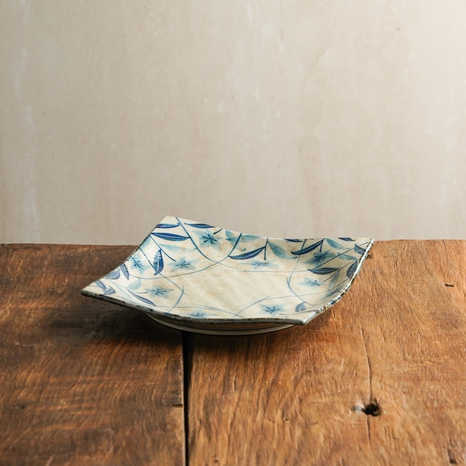 Blue Leaf Floral Square Plate