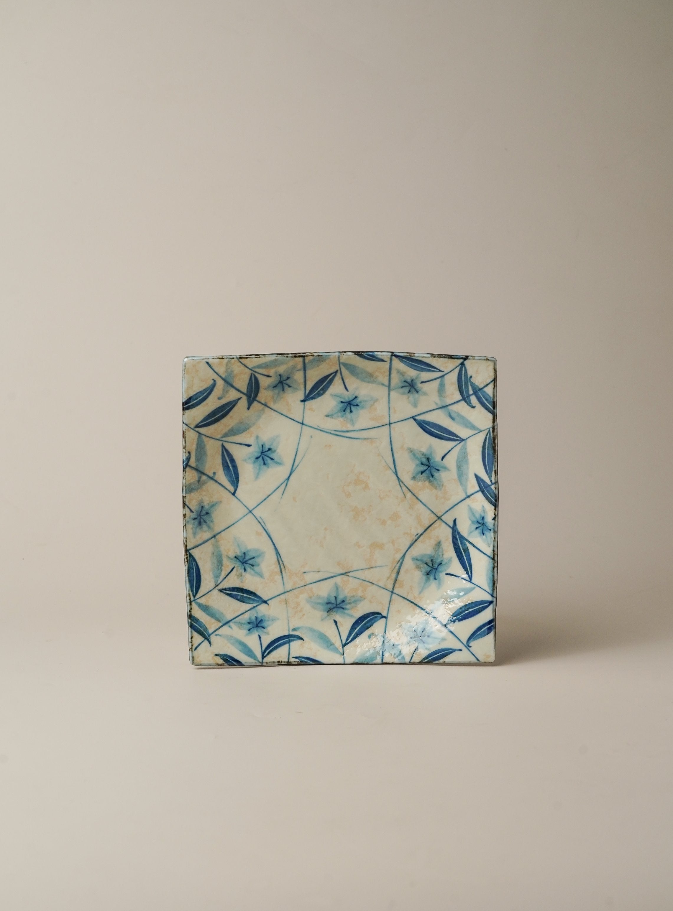 Blue Leaf Floral Square Plate