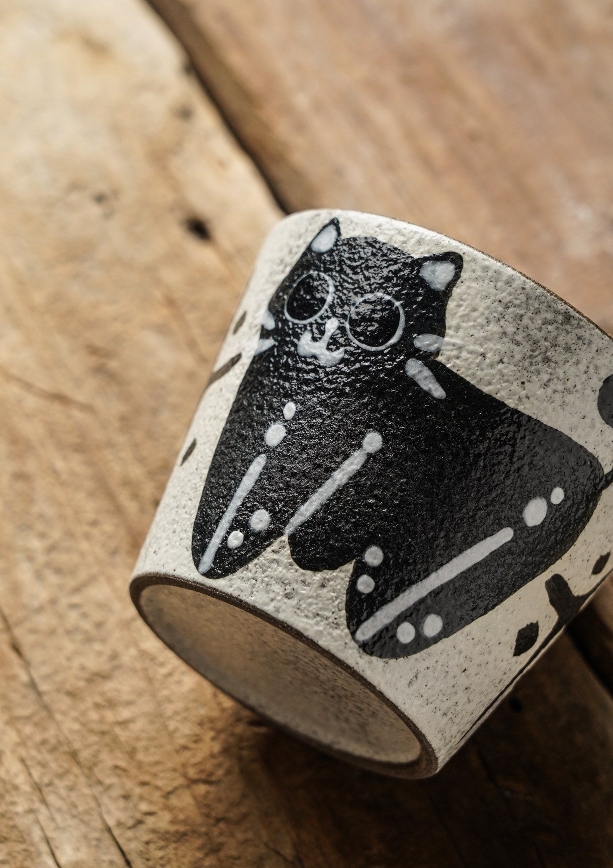 Hand-Glazed Black Cat Cup