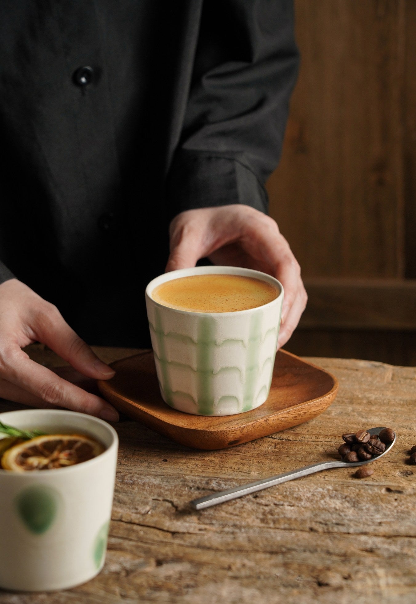 Hand-Glazed Green Weave Cup