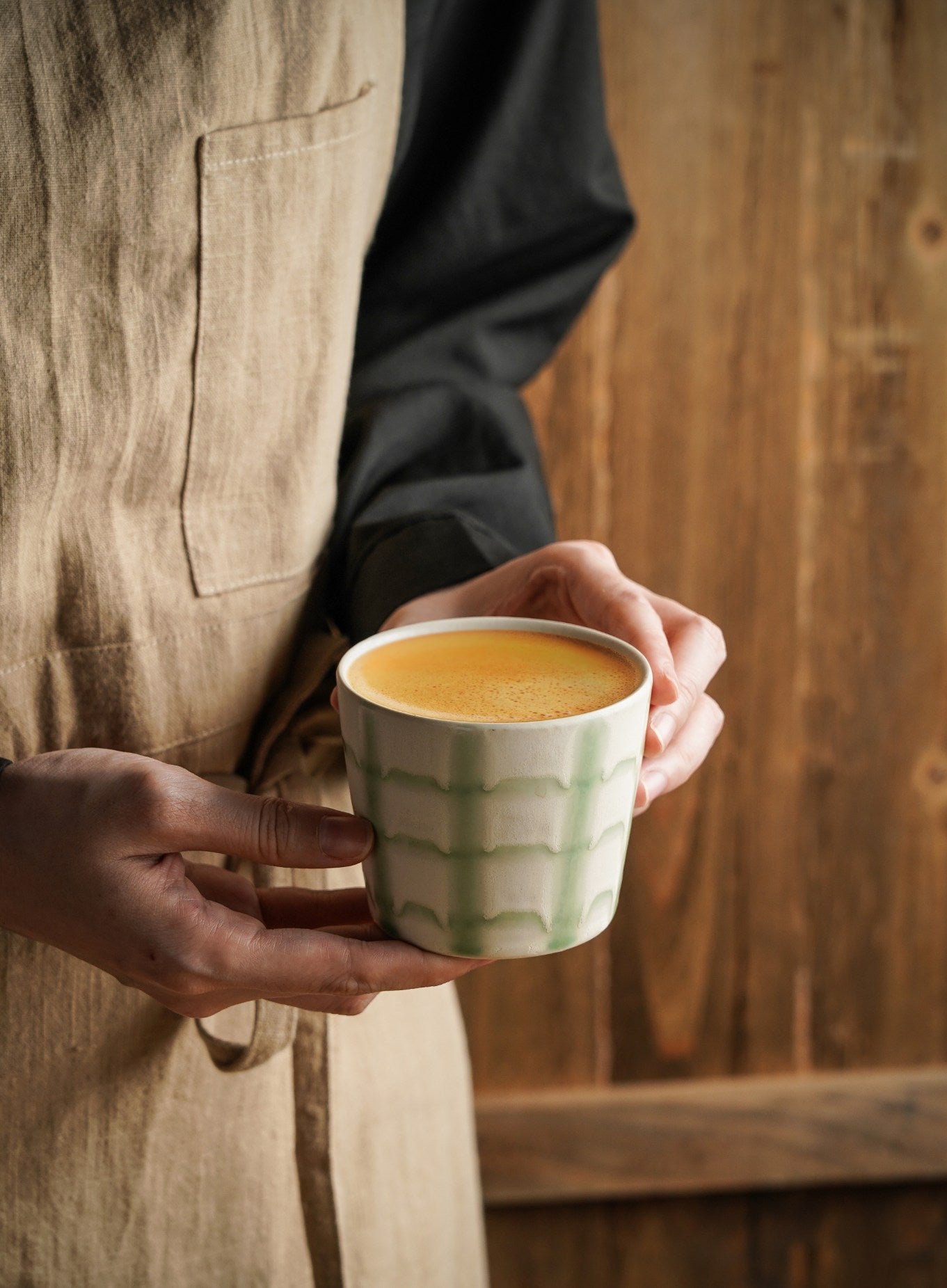 Hand-Glazed Green Weave Cup