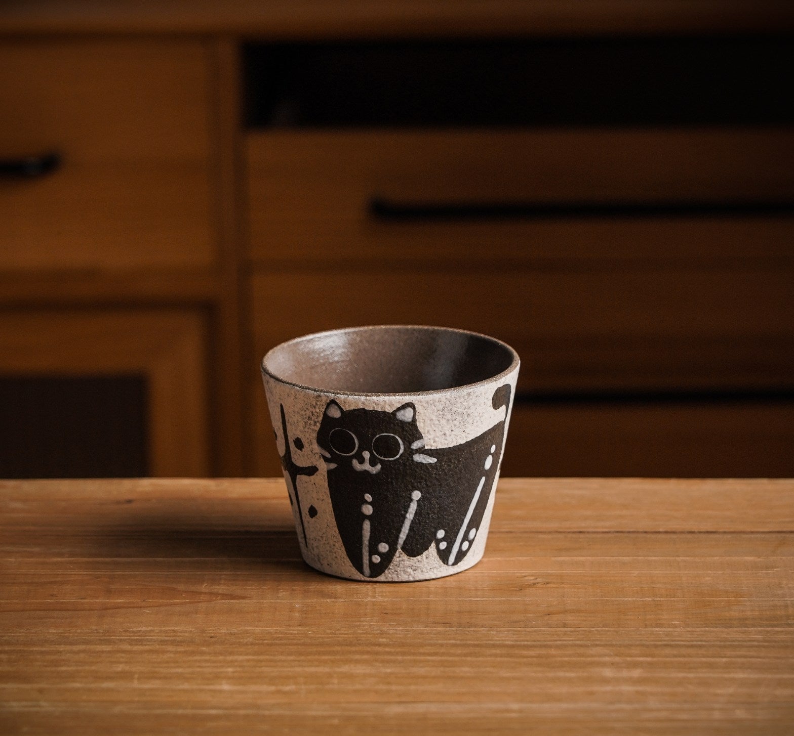 Hand-Glazed Black Cat Cup
