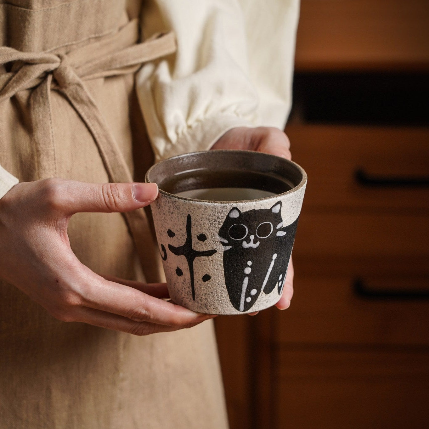 Hand-Glazed Black Cat Cup