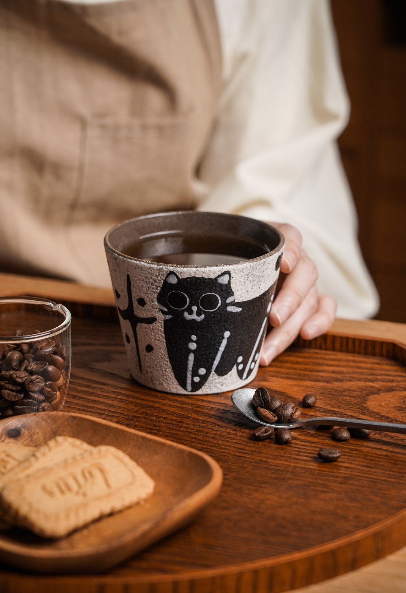 Hand-Glazed Black Cat Cup