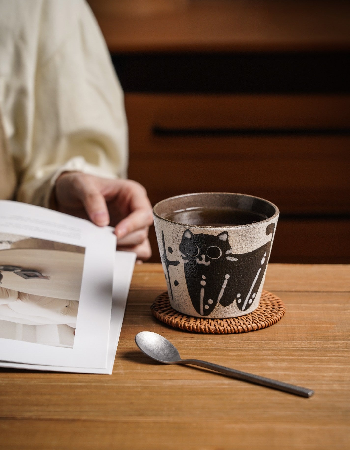 Hand-Glazed Black Cat Cup