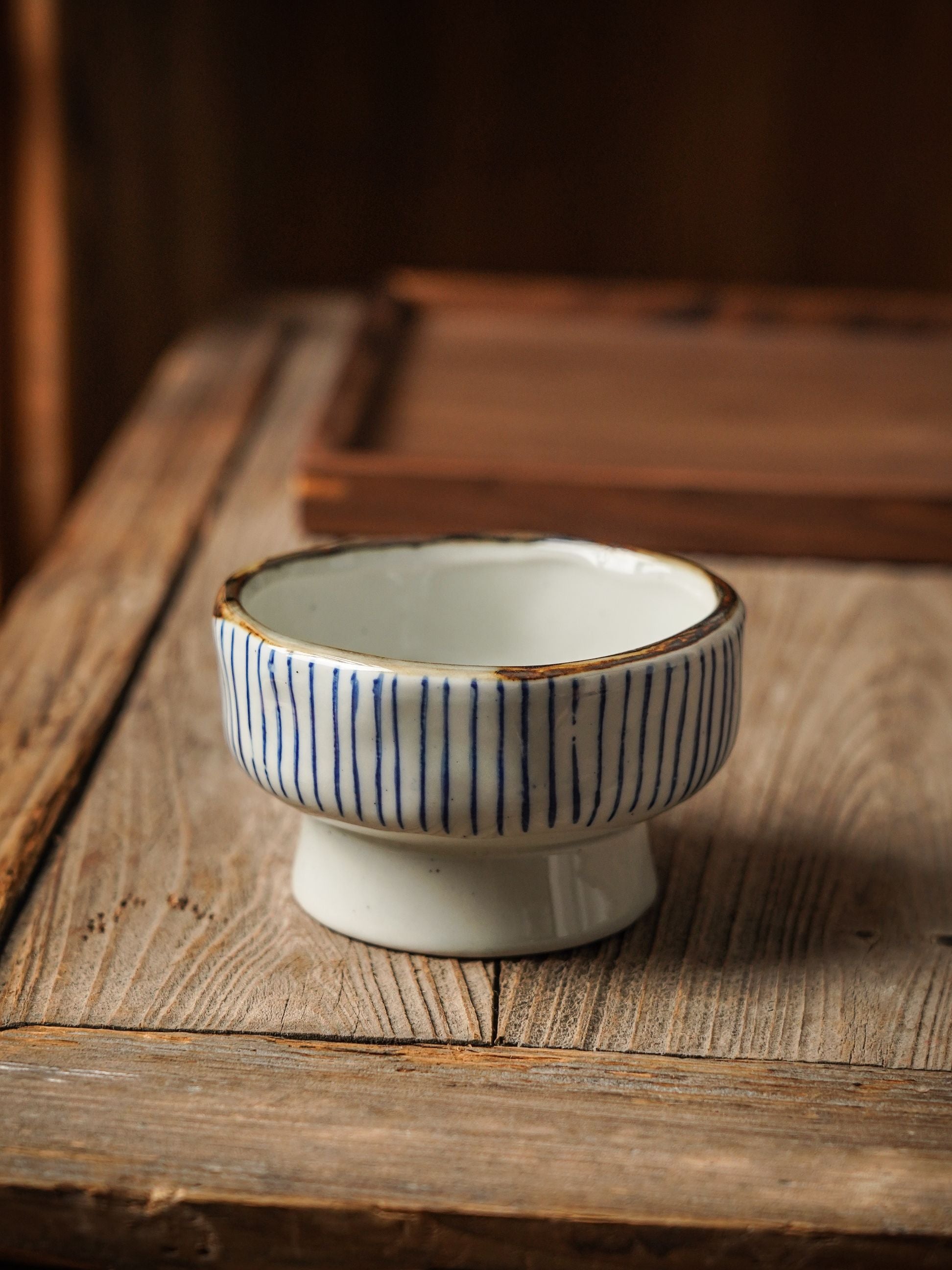 Striped Footed Dessert Bowl