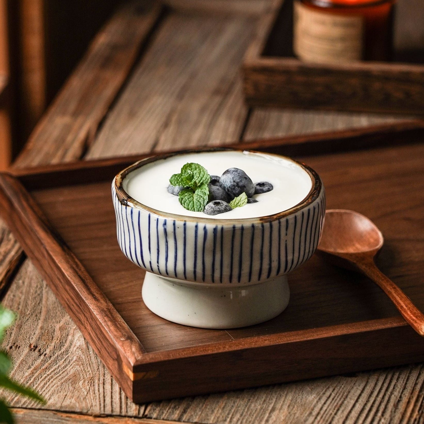 Striped Footed Dessert Bowl