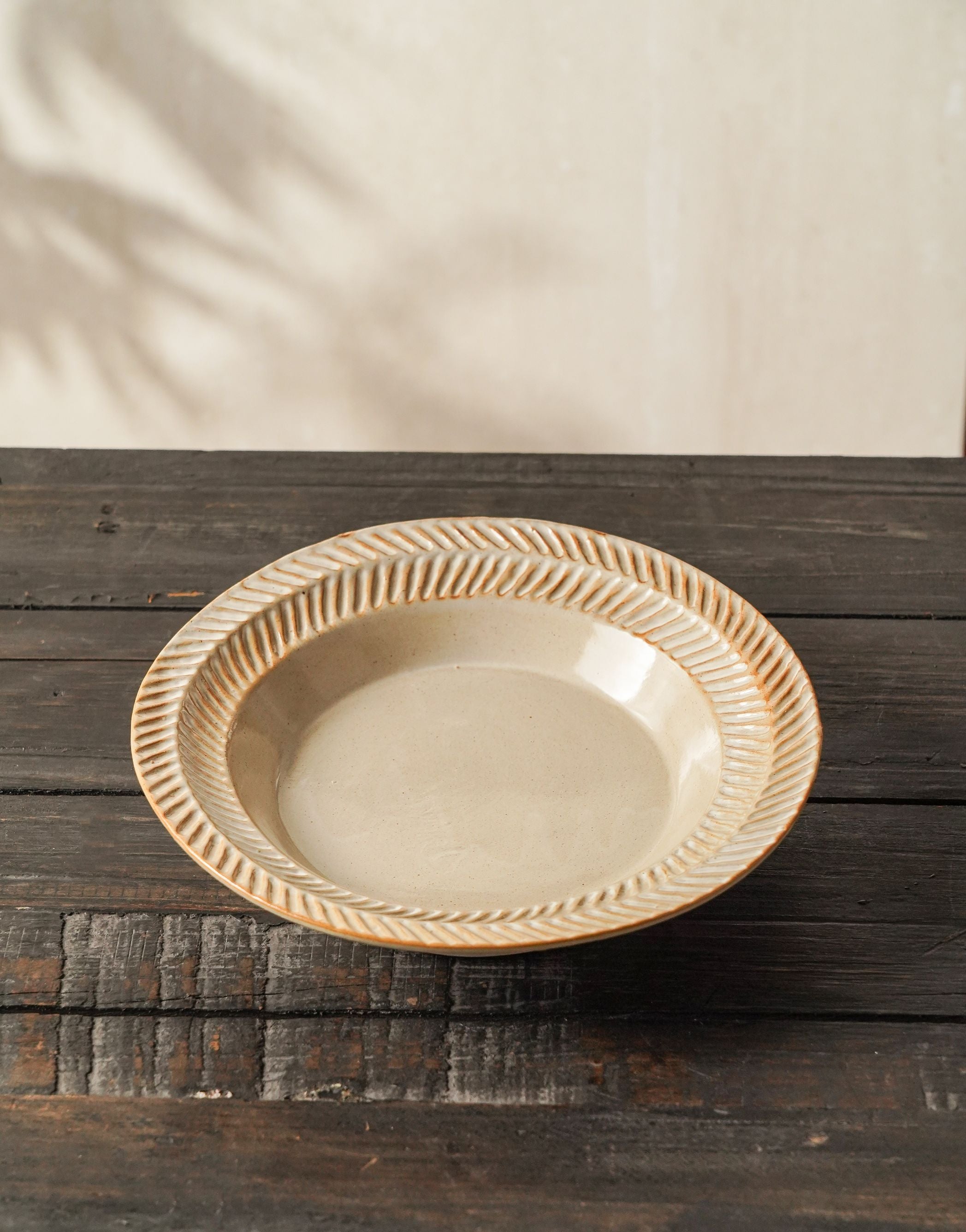 Rustic Stoneware Shallow Bowl