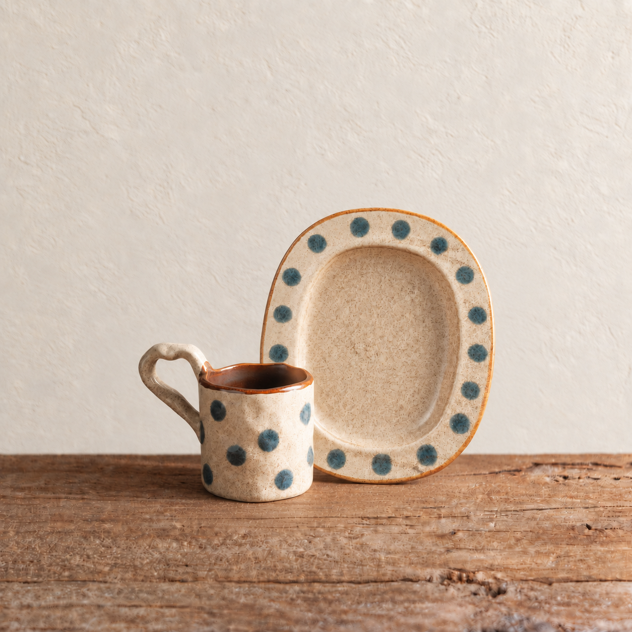 Polka Dot Stoneware Mug & Plate Set